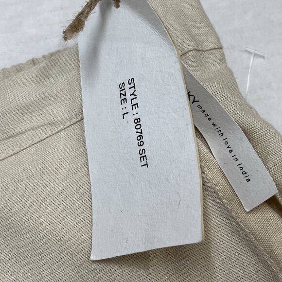 Midnight Sky Pants Womens L Ivory Linen Blend Wide Leg Pull On Beachy Coastal - Picture 9 of 12